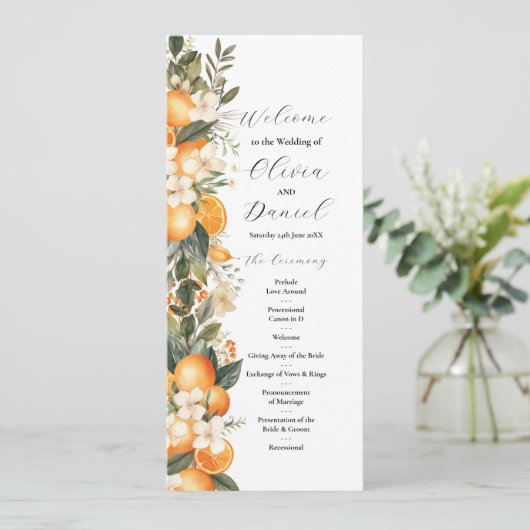 Fruchtblumenorangen Hochzeitsmenü - Einzelheiten Programm (Stehend Vorderseite)
