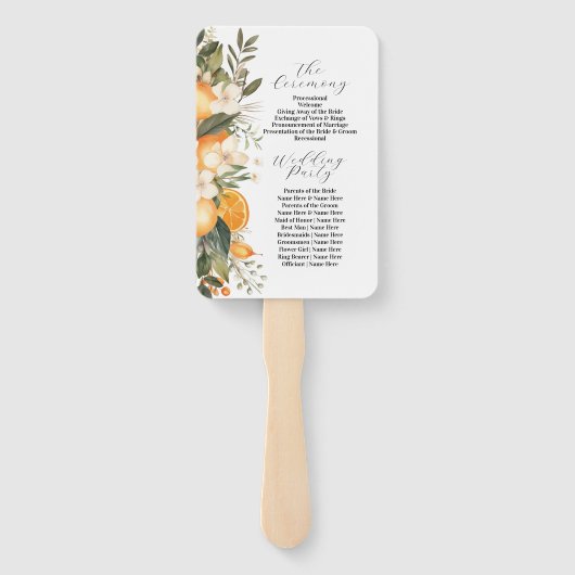 Fruchtblumenorangen-Hochzeitsprogramm Fächer (Rückseite)