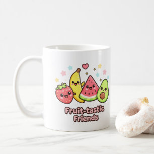 Früchtchen Freunde – Süßes Kawaii Frucht Design Kaffeetasse