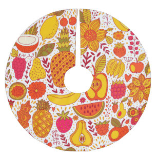 Fruchtdoodles: Vintages Sommermuster. Polyester Weihnachtsbaumdecke