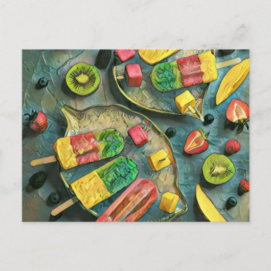 Früchte aus farbigem Eis Postkarte (Vorderseite)
