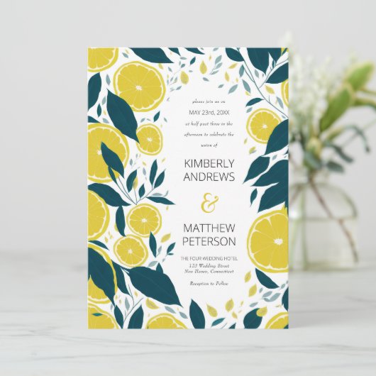 Früchte der botanischen Zitrusfrüchte Hochzeit Einladung (Stehend Vorderseite)