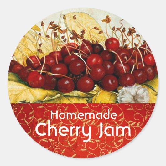 FRÜCHTE DER SAISON, CHERRY JAM Preserve Jar Runder Aufkleber (Vorderseite)