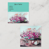 FRÜCHTE DER SAISON /STRAWBERRIES,PINS Aquamarin Bl Quadratische Visitenkarte (Vorne/Hinten)