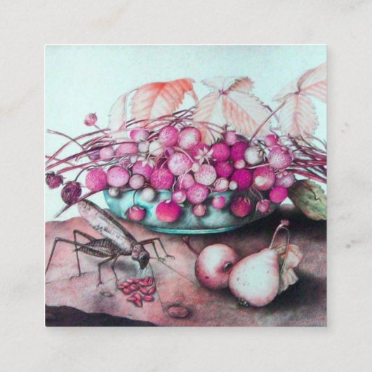 FRÜCHTE DER SAISON /STRAWBERRIES,PINS Aquamarin Bl Quadratische Visitenkarte (Rückseite)