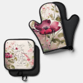 Früchte des Geistes, rosa Blüte Ofenhandschuh & Topflappen-Set (Vorderseite/Rückseite)