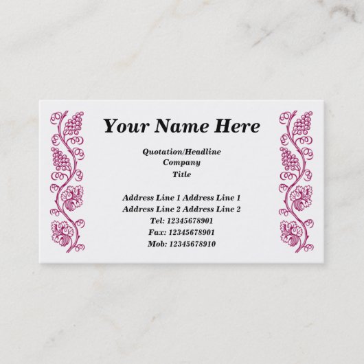 Früchte des Weinbaus - "Roter Wein" Visitenkarte (Vorderseite)