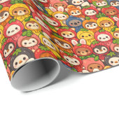 Früchte-Freunde-Parade | Niedliche Chibi-Tiere Geschenkpapier (Rolleneckpunkt)