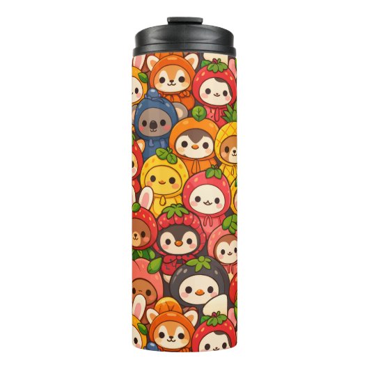 Früchte-Freunde-Parade | Süße Tier Chibi Thermosbecher (Vorderseite)