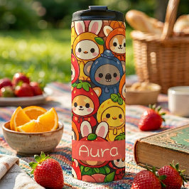 Früchte-Freunde-Parade | Süße Tierindividualisieru Thermosbecher