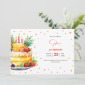 Früchte Geburtstagskuchen Geburtstag Einladung (Stehend Vorderseite)