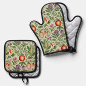 Früchte, Gemüse, Blumen Ofenhandschuh & Topflappen-Set (Vorderseite/Rückseite)