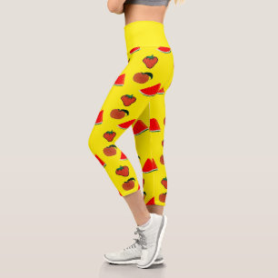 Früchte im Sommer auf Gelb Capri Leggings