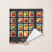 Früchte in quadratischer Box Rotes Grünes Muster Badhandtuch Set (Waschlappen)