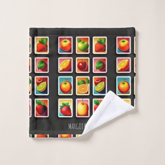 Früchte in quadratischer Box Rotes Grünes Muster Badhandtuch Set (Waschlappen)