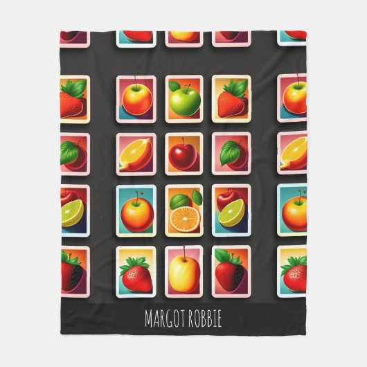 Früchte in quadratischer Box Rotes Grünes Muster Fleecedecke (Vorderseite)