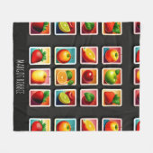 Früchte in quadratischer Box Rotes Grünes Muster Fleecedecke (Vorderseite (Horizontal))