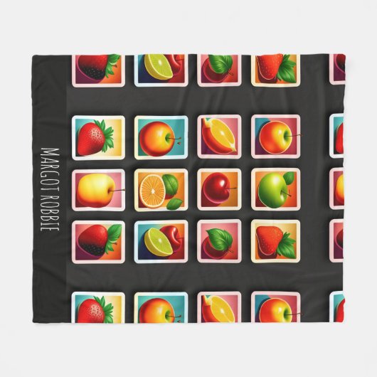 Früchte in quadratischer Box Rotes Grünes Muster Fleecedecke (Vorderseite (Horizontal))