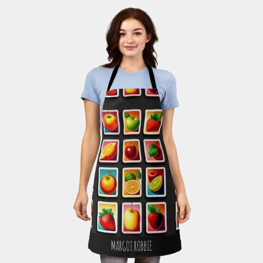 Früchte in quadratischer Box Rotes Grünes Muster Schürze (Getragen)