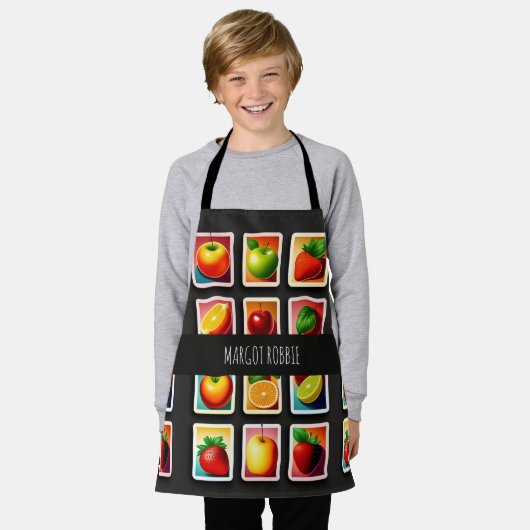 Früchte in quadratischer Box Rotes Grünes Muster Schürze (Getragen)