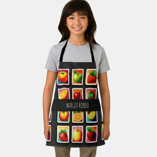 Früchte in quadratischer Box Rotes Grünes Muster Schürze (Insitu)