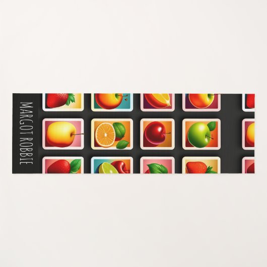 Früchte in quadratischer Box Rotes Grünes Muster Yogamatte (Vorderseite (Horizontal))