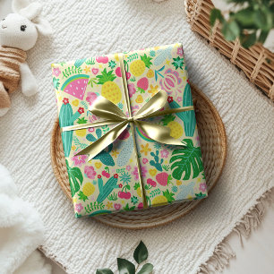 Früchte & Kaktus Tropical Festival Sanftes Gelb Geschenkpapier