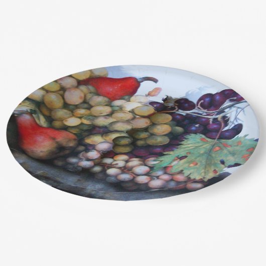 FRÜCHTE, KUCHEN UND FARBEN DER SAISON PAPPTELLER (Schrägansicht)