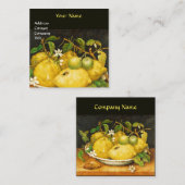 FRÜCHTE, LÄMEN UND WEISSE BLUME, gelb Quadratische Visitenkarte (Vorne/Hinten)