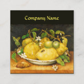 FRÜCHTE, LÄMEN UND WEISSE BLUME, gelb Quadratische Visitenkarte (Rückseite)