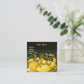 FRÜCHTE, LÄMEN UND WEISSE BLUME, gelb Quadratische Visitenkarte (Stehend Vorderseite)