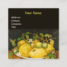 FRÜCHTE, LÄMEN UND WEISSE BLUME, gelb Quadratische Visitenkarte