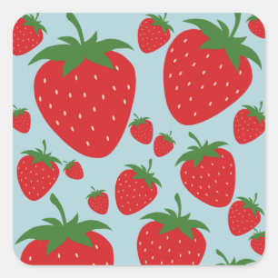 Früchte Markt Erdbeeren Moderne Frucht Kunst Blau Quadratischer Aufkleber
