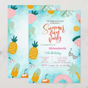 Früchte, Palm Leaf Pool Sommer Geburtstagsparty Einladung