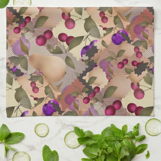 Früchte, Patchwork, Beeren , Birne , Kirsche , Pfl Geschirrtuch (Gefaltet)