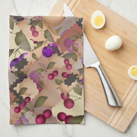 Früchte, Patchwork, Beeren , Birne , Kirsche , Pfl Geschirrtuch (Viertel Falte)