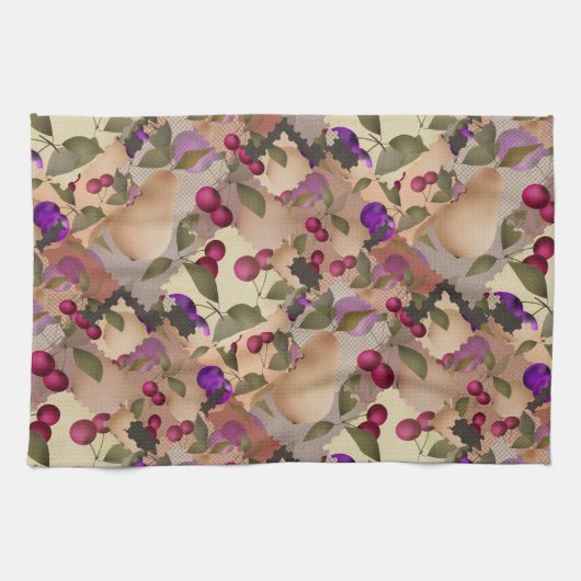 Früchte, Patchwork, Beeren , Birne , Kirsche , Pfl Geschirrtuch (Horizontal)
