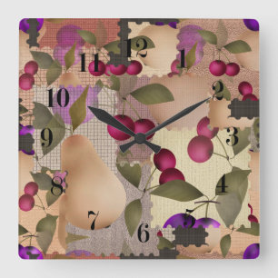 Früchte, Patchwork Quadratische Wanduhr