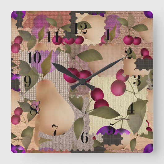 Früchte, Patchwork Quadratische Wanduhr (Vorderseite)