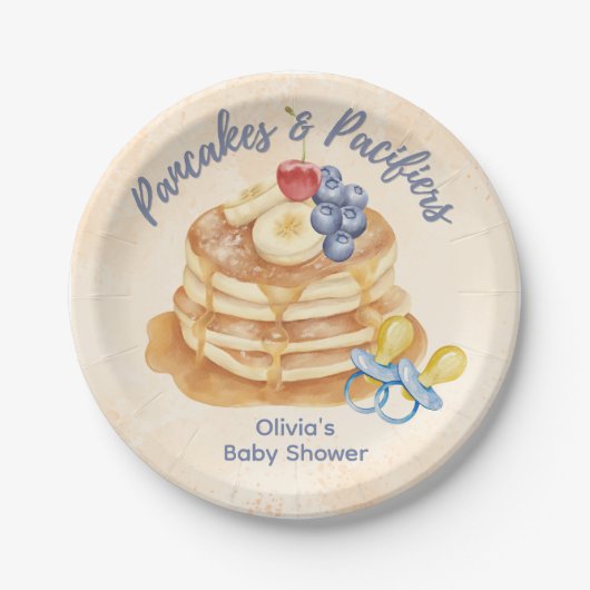 Früchte Pfannkuchen & Schnuller Gingham Babyparty Pappteller (Vorderseite)