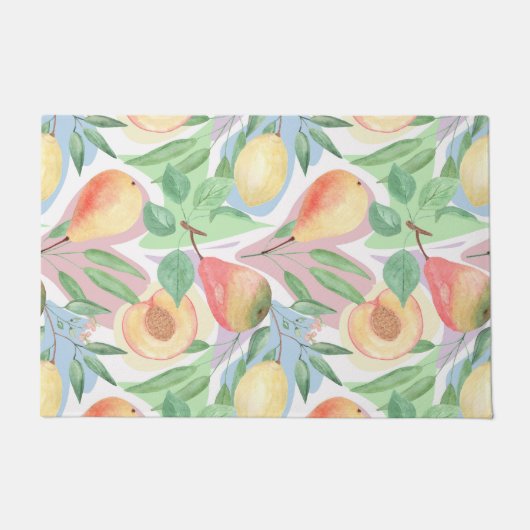 Früchte, Pfirsiche, Birnen, Zitronen, Aquarell Fußmatte (Vorderseite)