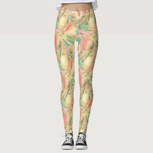 Früchte, Pfirsiche, Birnen, Zitronen, Aquarell Leggings (Vorderseite)