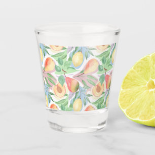 Früchte, Pfirsiche, Birnen, Zitronen, Aquarell Schnapsglas