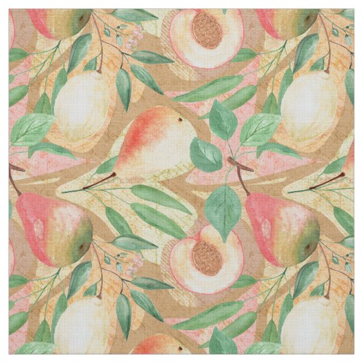 Früchte, Pfirsiche, Birnen, Zitronen, Aquarell Stoff (Muster)
