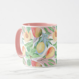 Früchte, Pfirsiche, Birnen, Zitronen, Aquarell Tasse