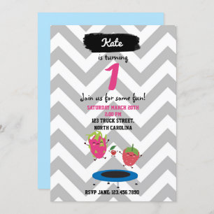 Früchte springen auf Trampolin zum Geburtstag Einl Einladung