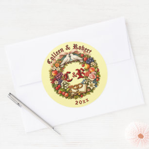 Früchte- und Blumen-Hochzeitskranz Runder Aufkleber