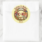 Früchte- und Blumen-Hochzeitskranz Runder Aufkleber (Tasche)