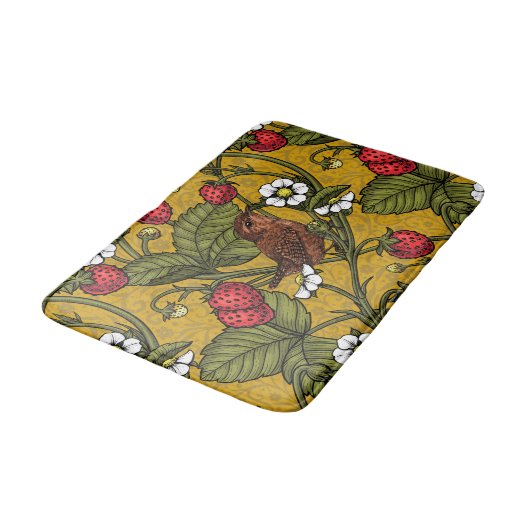 Früchte und Erdbeeren auf Mustrard Badematte (Schrägansicht)