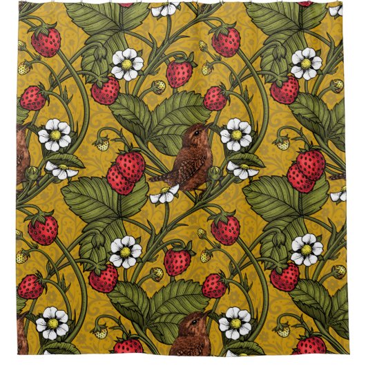 Früchte und Erdbeeren auf Mustrard Duschvorhang (Vorderseite)